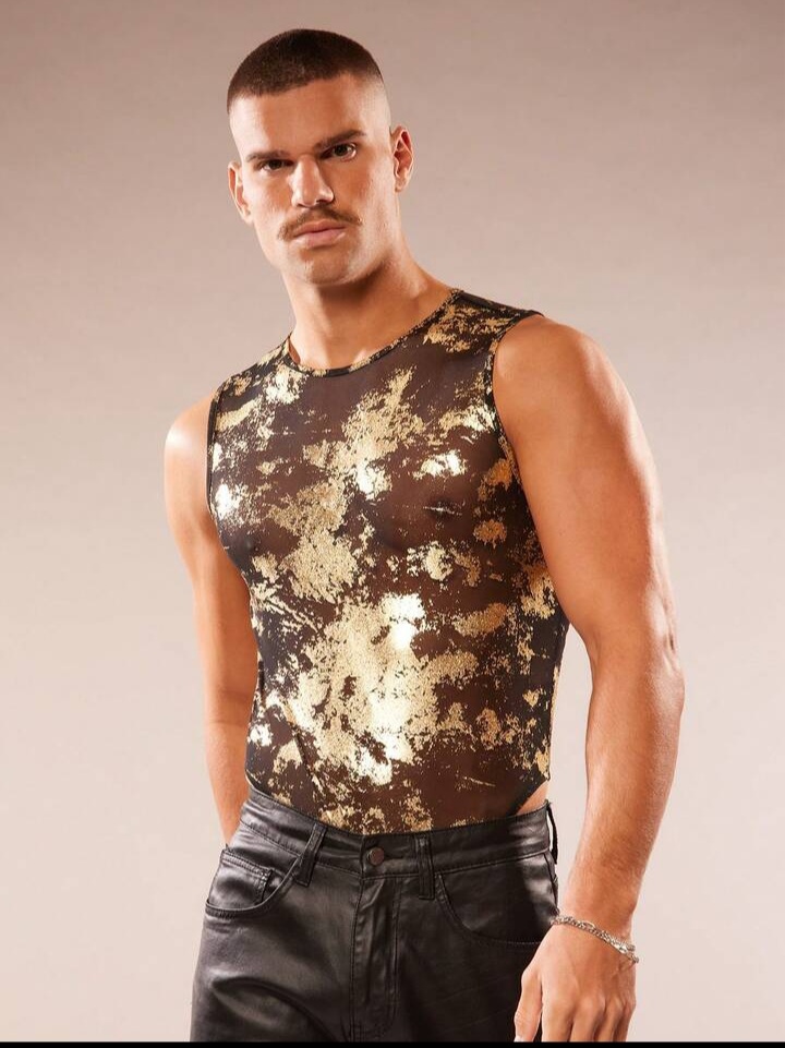 Men's Gold Foil Graphic Sleeveless Jumpsuit